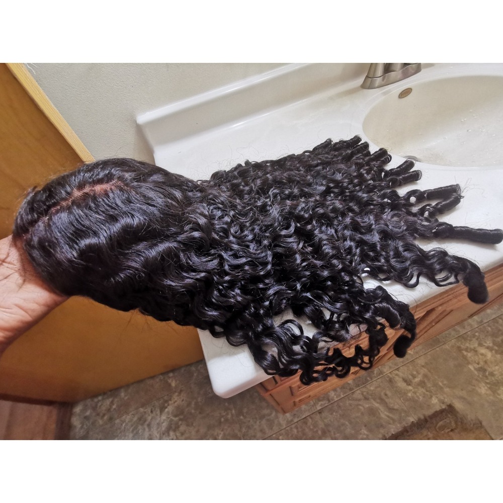 Quality Natural Black Burmese Curly Raw Human Hair Glueless Front Lace Wig 26"